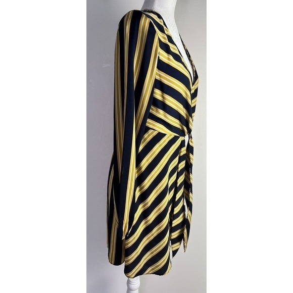 Express Womens Tie Waist V-Neck Faux Wrap Satin Striped Sz Small Dress - Picture 2 of 9